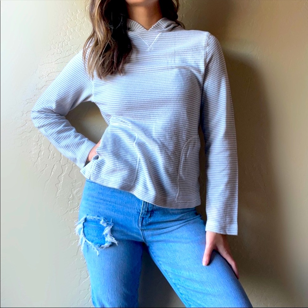 J. Crew Grey Stripe Hoodie Sweatshirt